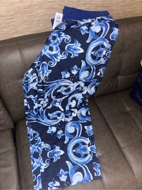 Studio Navy and Light Blue Swirl plus size women’s Wide-Leg Pants